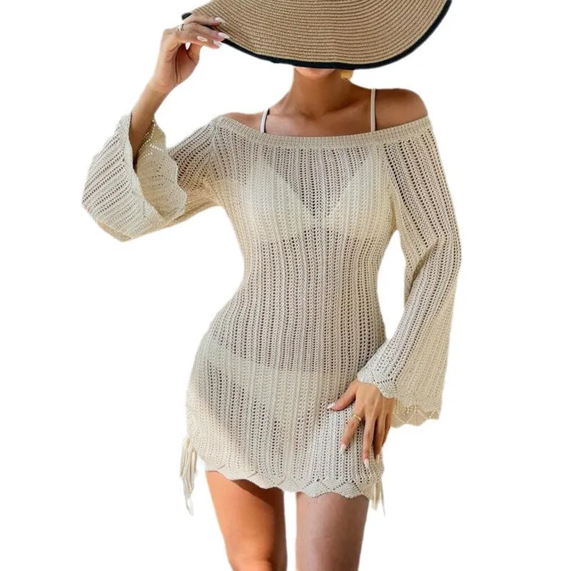 Solid Color Knitted Beach Blouse