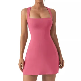 Solid Color Shoulder Strap Tight Dress