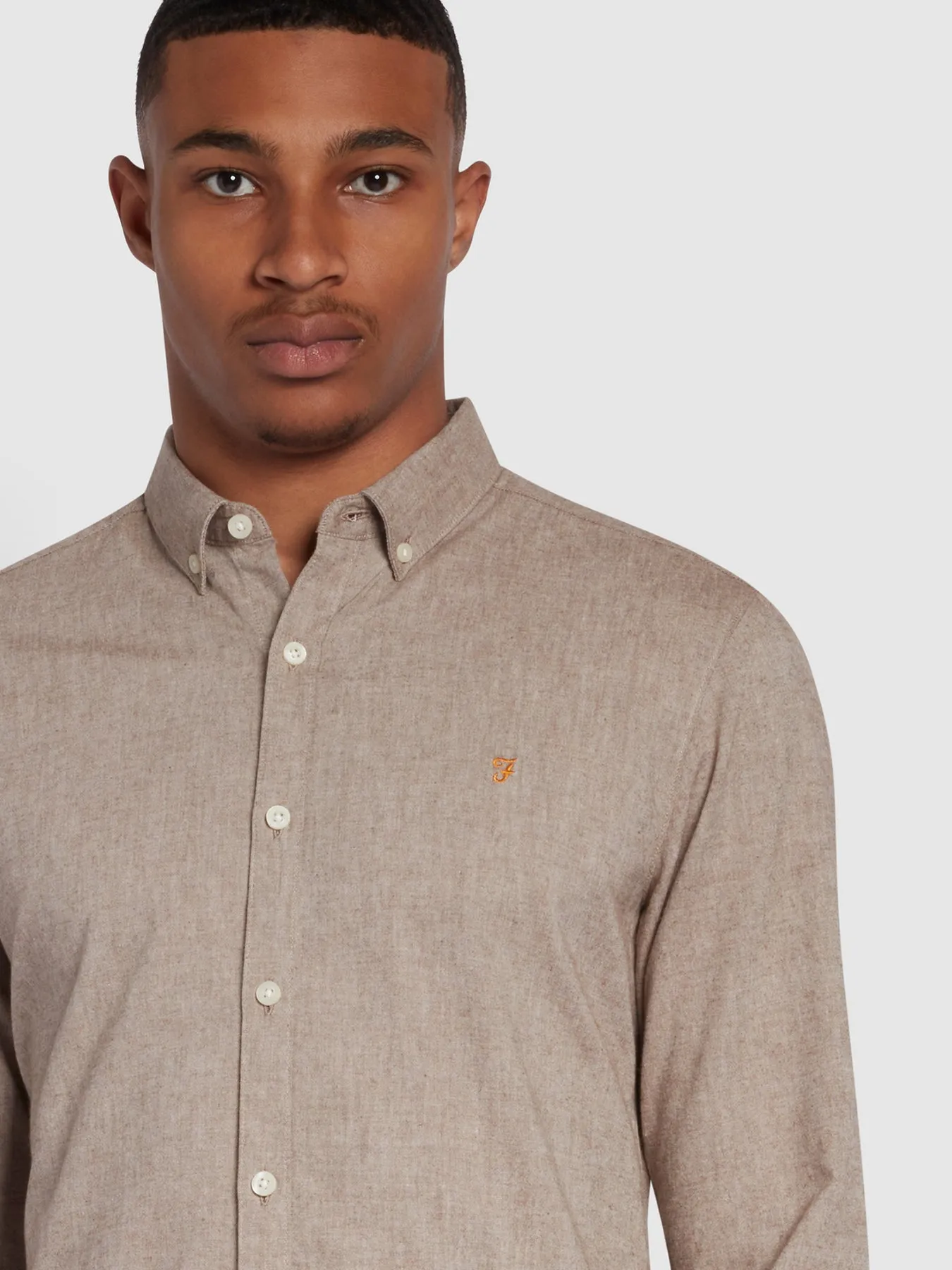 Steen Slim Fit Brushed Organic Cotton Shirt In Golden Brown