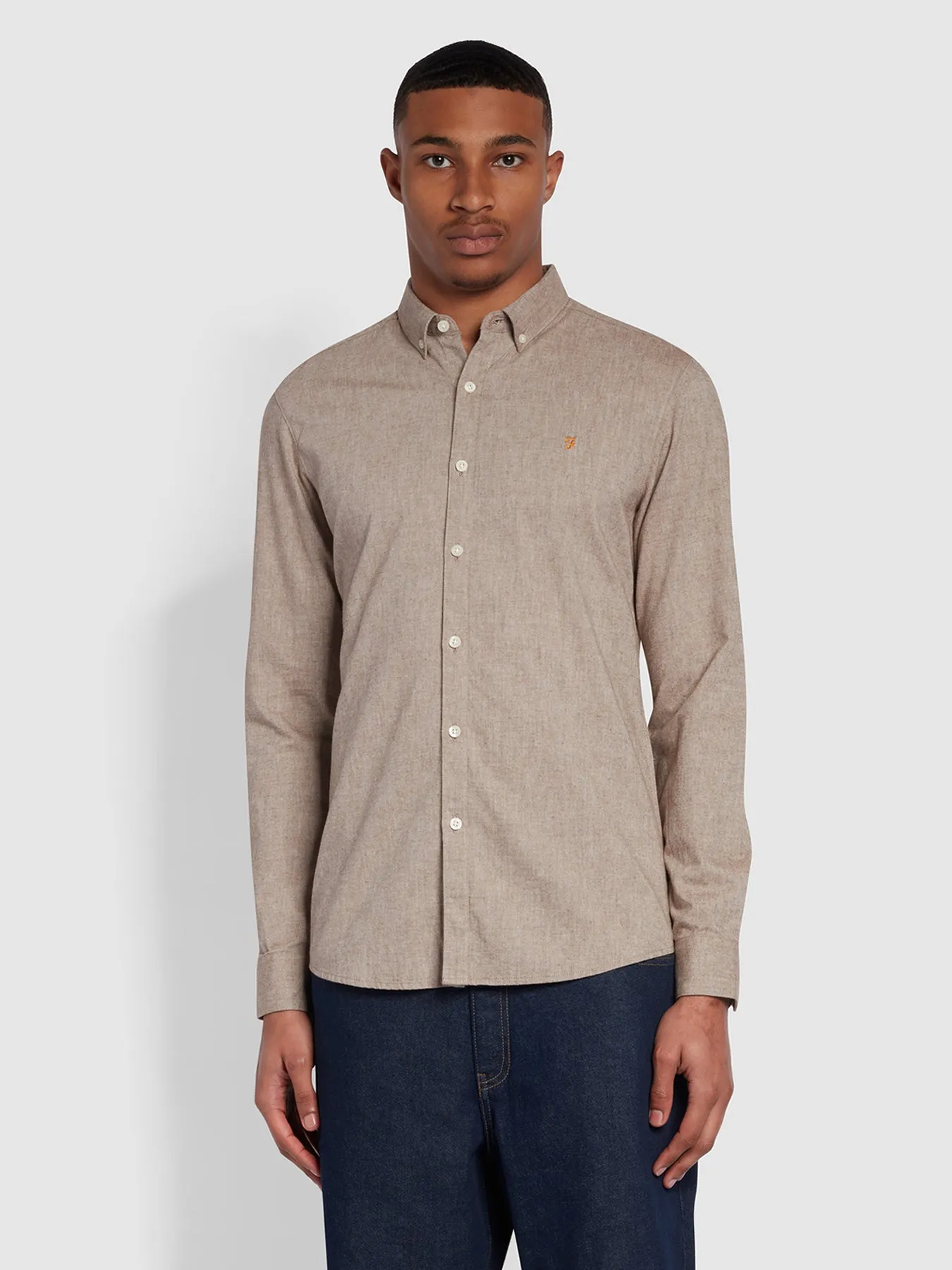 Steen Slim Fit Brushed Organic Cotton Shirt In Golden Brown