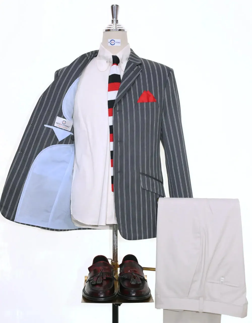 Tailor Made 3 Button Grey Striped Boating Blazer for men