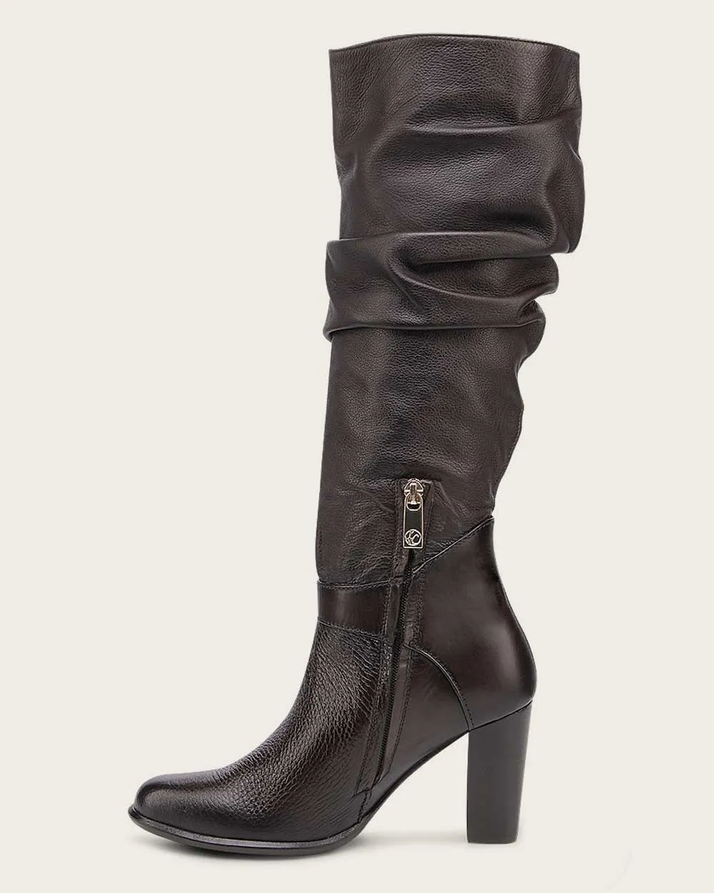 Tall wrinkled dark brown boot