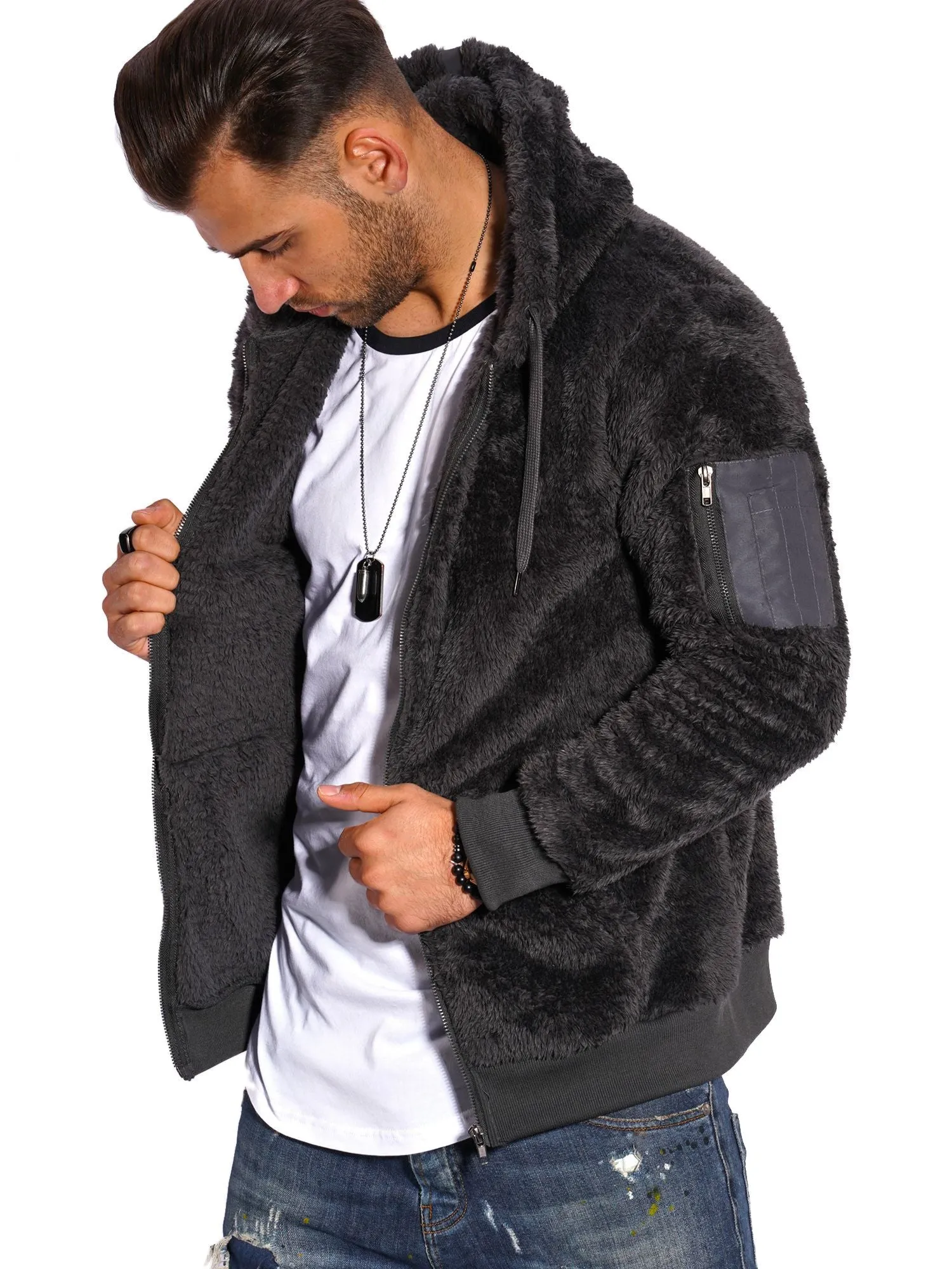 Teddy Fleecejacke Dunkelgrau 21043