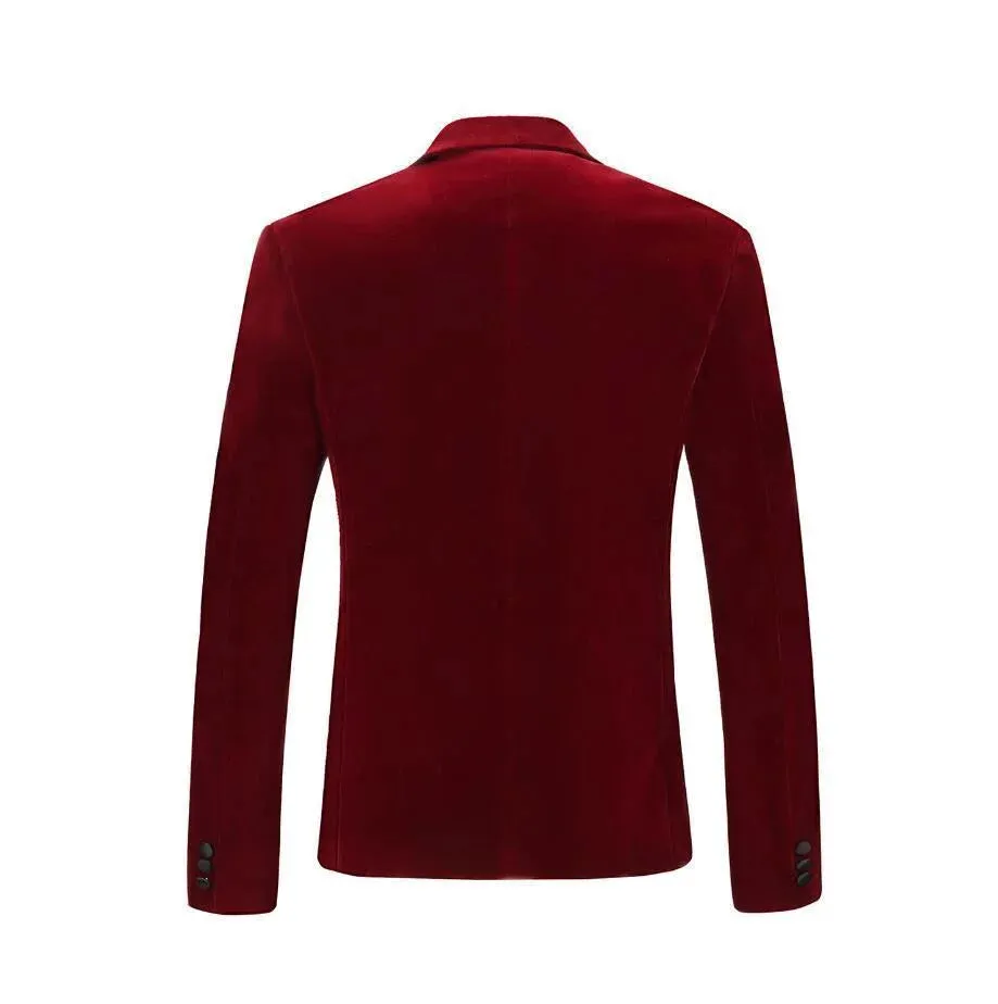 The Xavier Slim Fit Velvet Blazer Suit Jacket - Oxblood