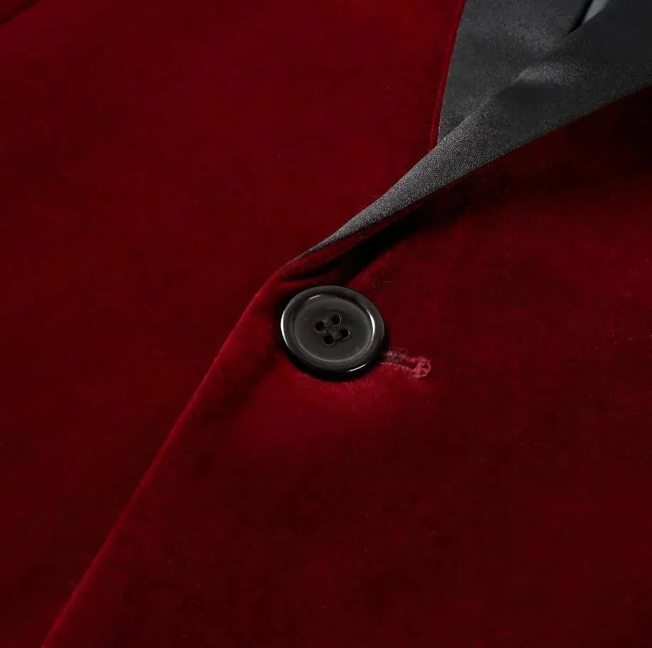 The Xavier Slim Fit Velvet Blazer Suit Jacket - Oxblood