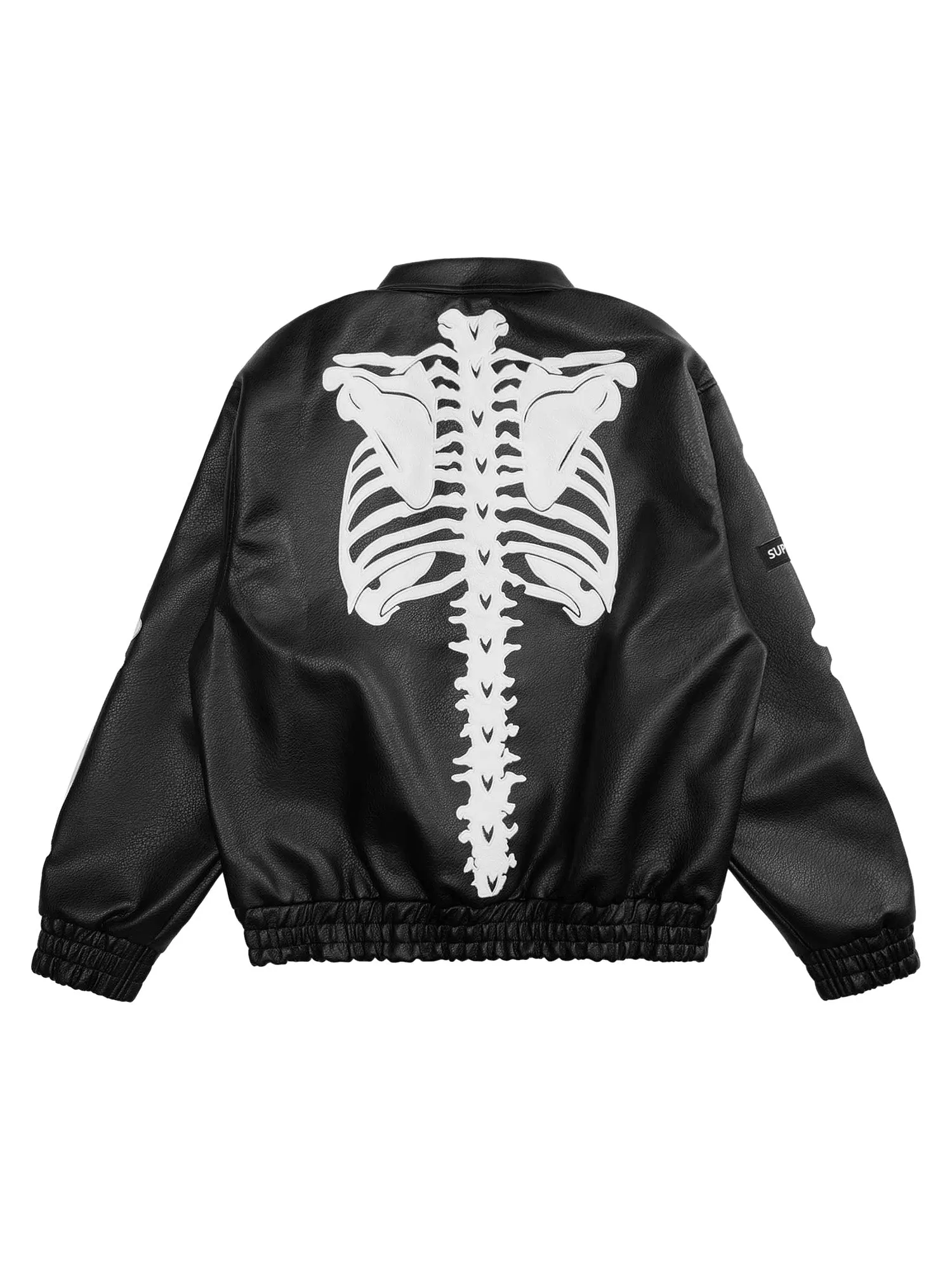 Thesupermade Hip Hop Bones Embroidered Leather Jacket - 1833