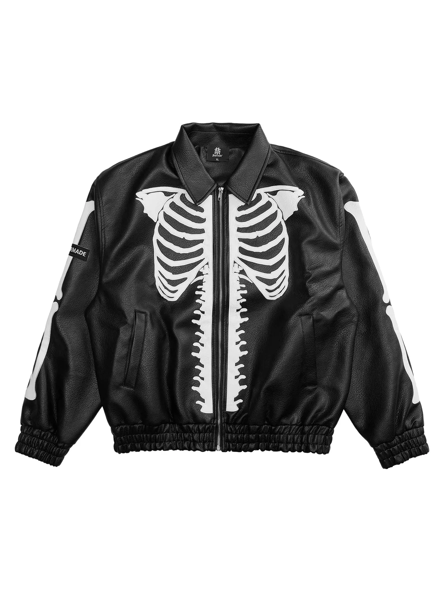 Thesupermade Hip Hop Bones Embroidered Leather Jacket - 1833