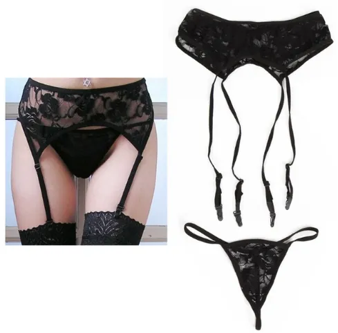 Transparent garter stockings with panties  real sexy lingerie set