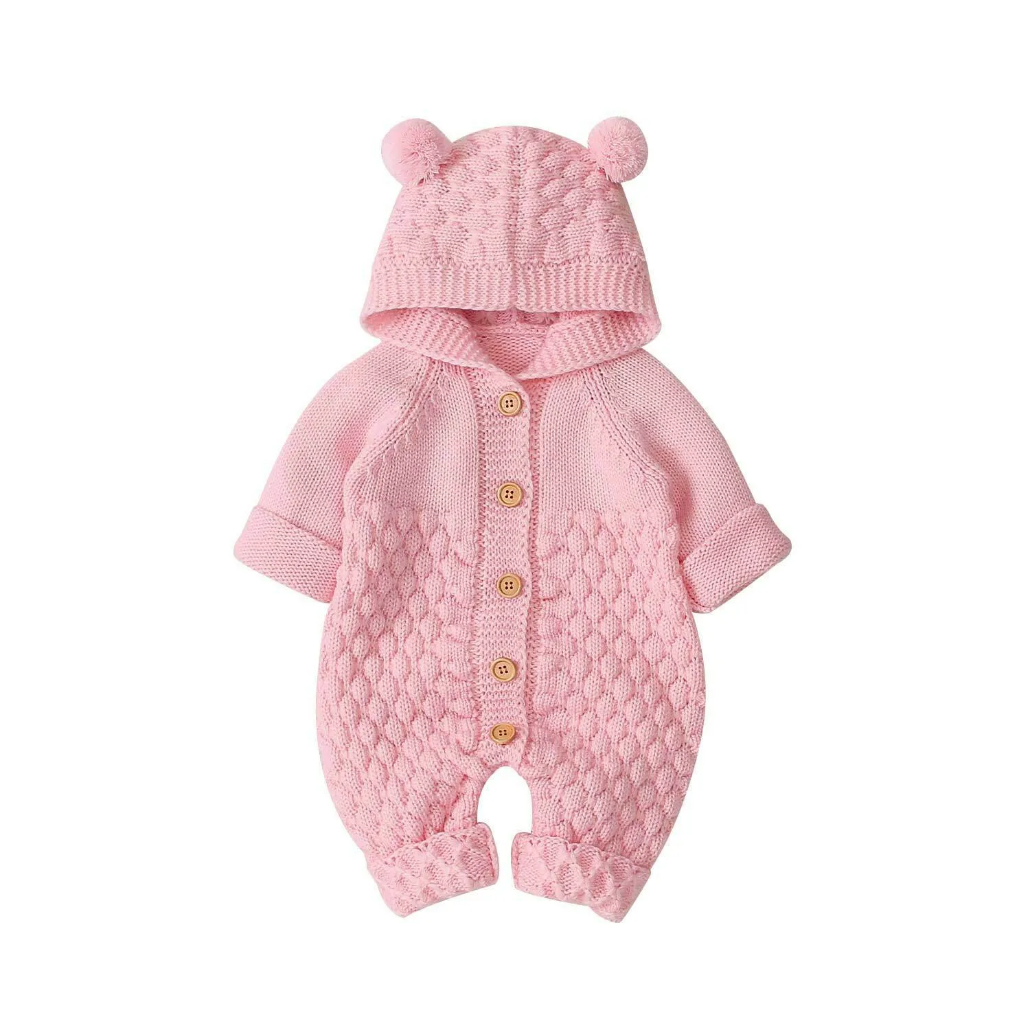 Unisex Knit Hooded Newborn Baby Romper