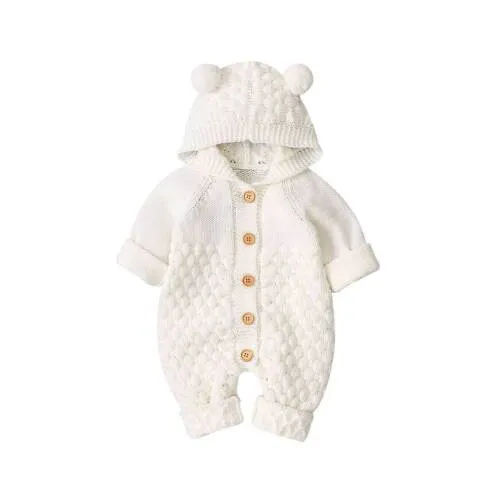 Unisex Knit Hooded Newborn Baby Romper