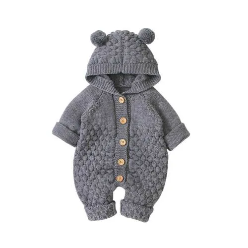 Unisex Knit Hooded Newborn Baby Romper