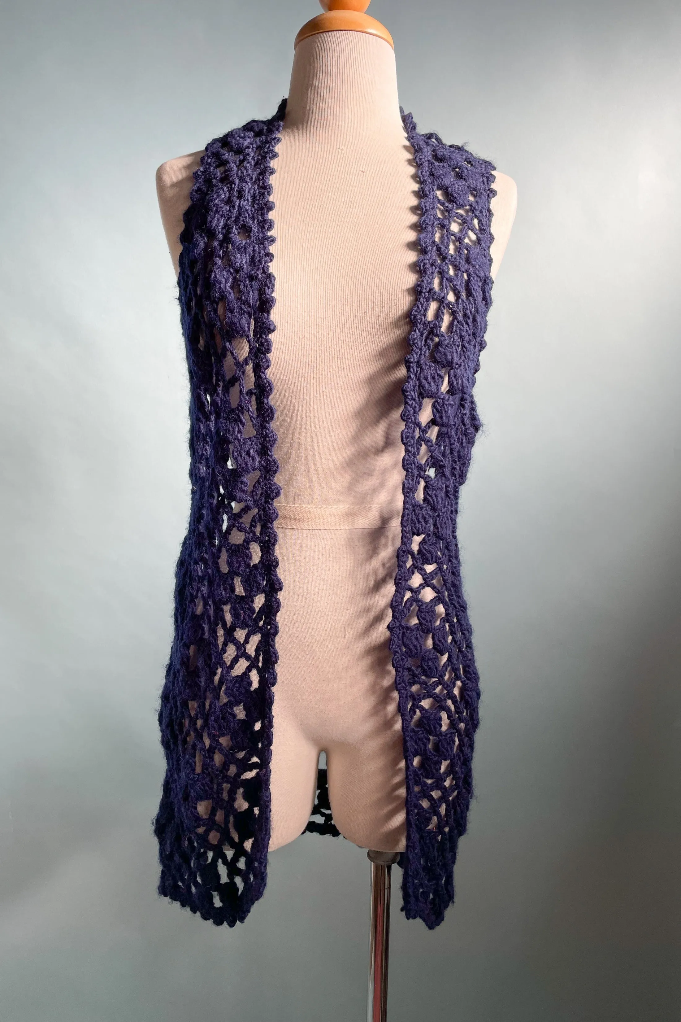 Vintage 60s Hand Crochet Long Hippie Vest XS/S