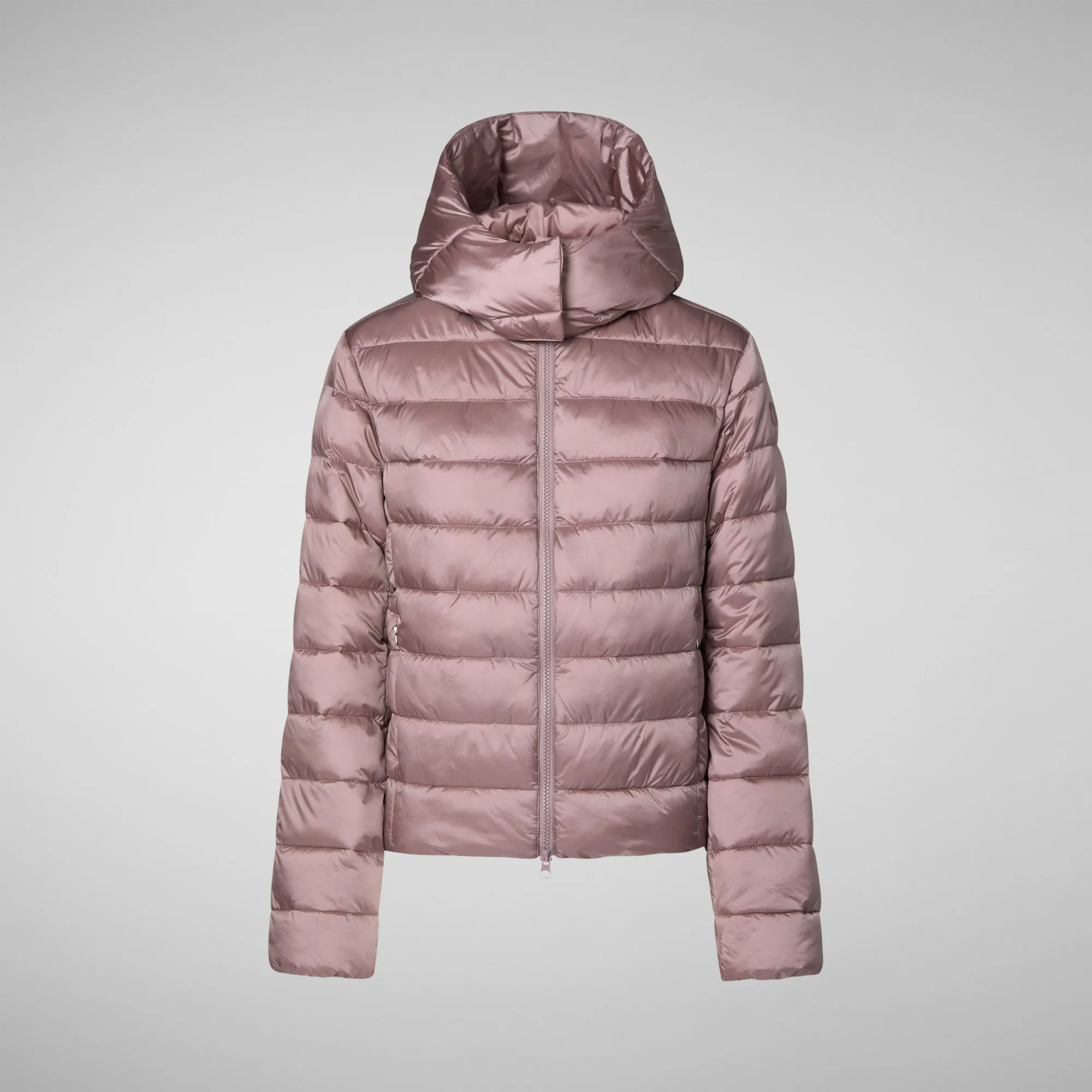 Woman's animal free hooded puffer jacket Liana in misty rose