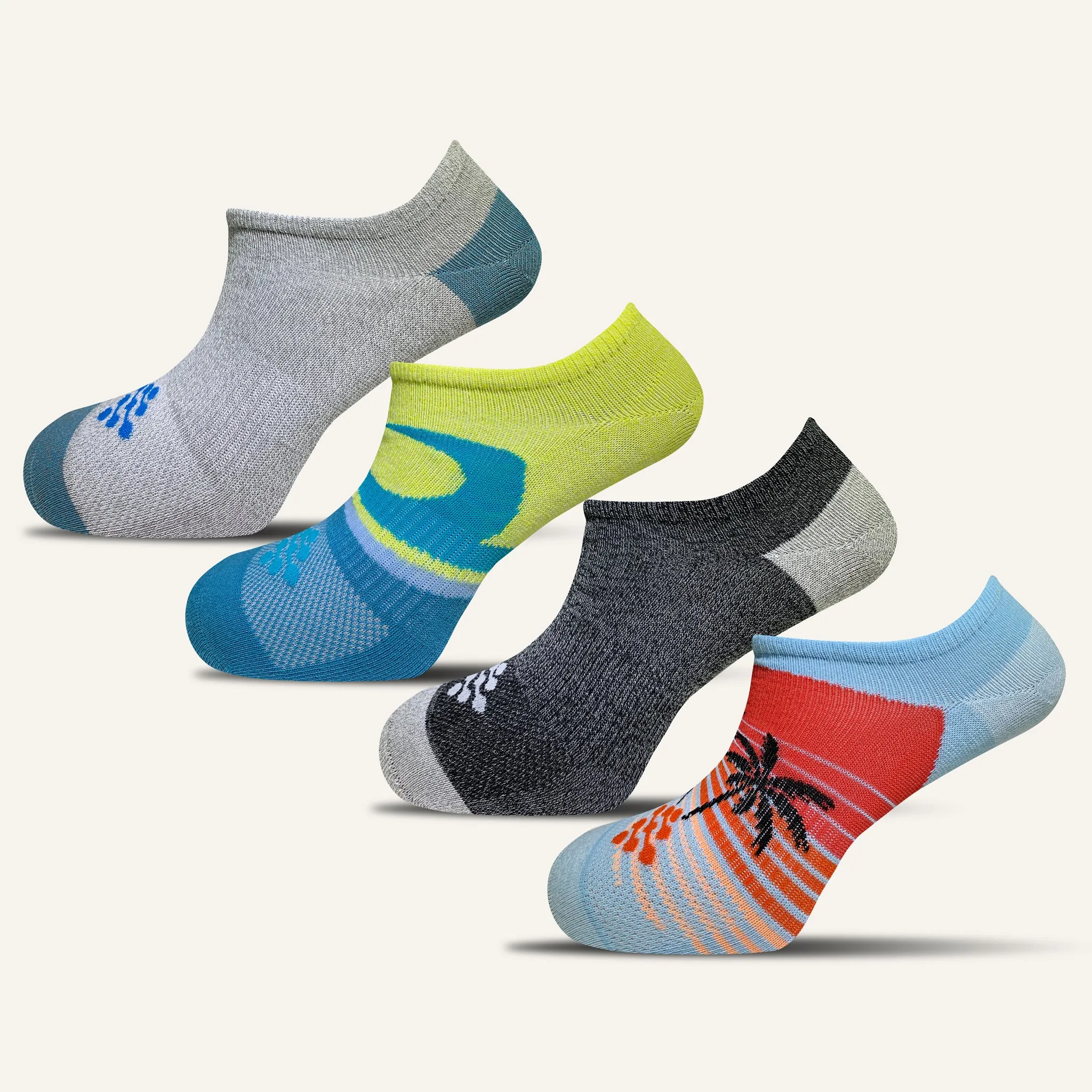 Women's Colorful Print Athletic Ultra Light Liner Socks- 4 Pair